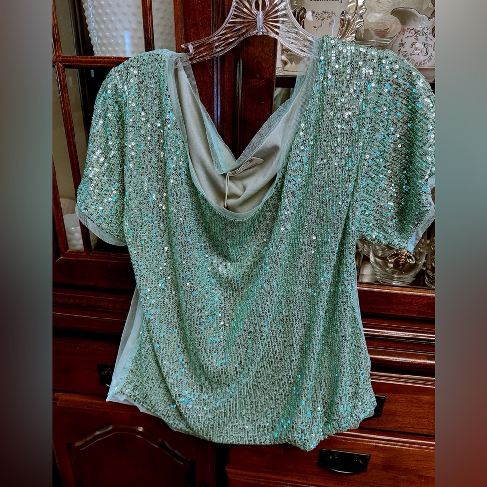 Sequin aquamarine top from Joyfolie. New with tags. Size L.